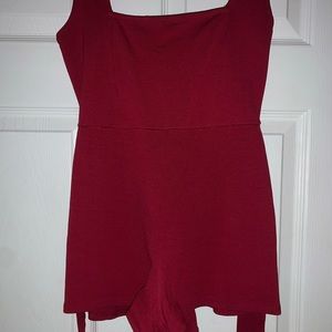 Deep Red Square Neck Shorts Romper